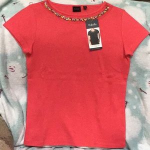 Rafaella Embellished Short Sleeve Knit Top
